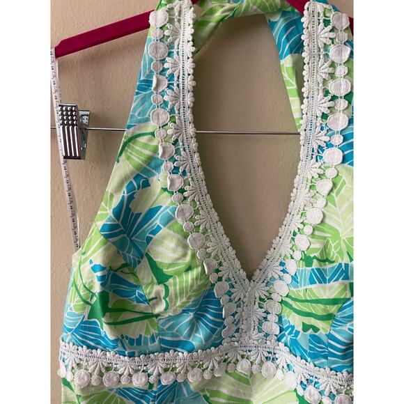 Lilly Pulitzer Pink Label Size 2 Blue & Green Leaf Halter Dress - Picture 2 of 12
